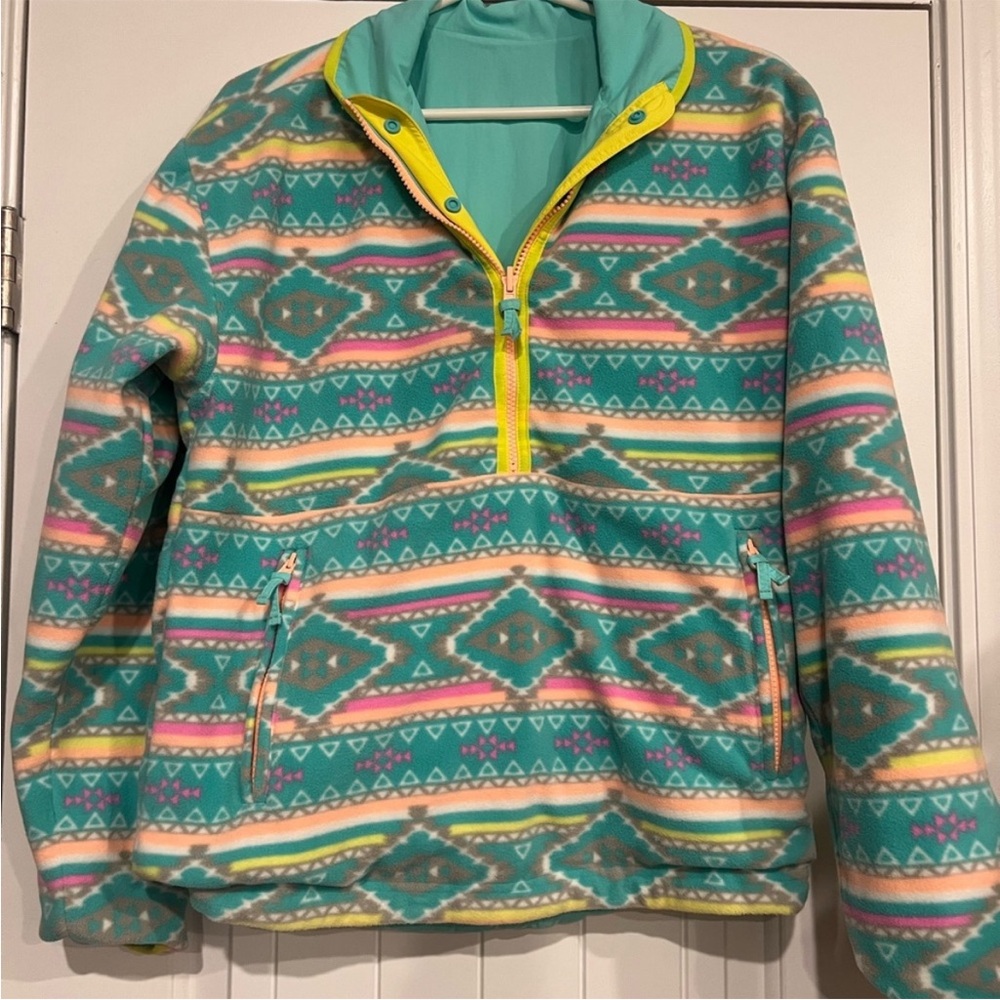 Chubbies Teal and Pink Reversible Fleece Pullover Size XS Unisex - Picture 2 of 5